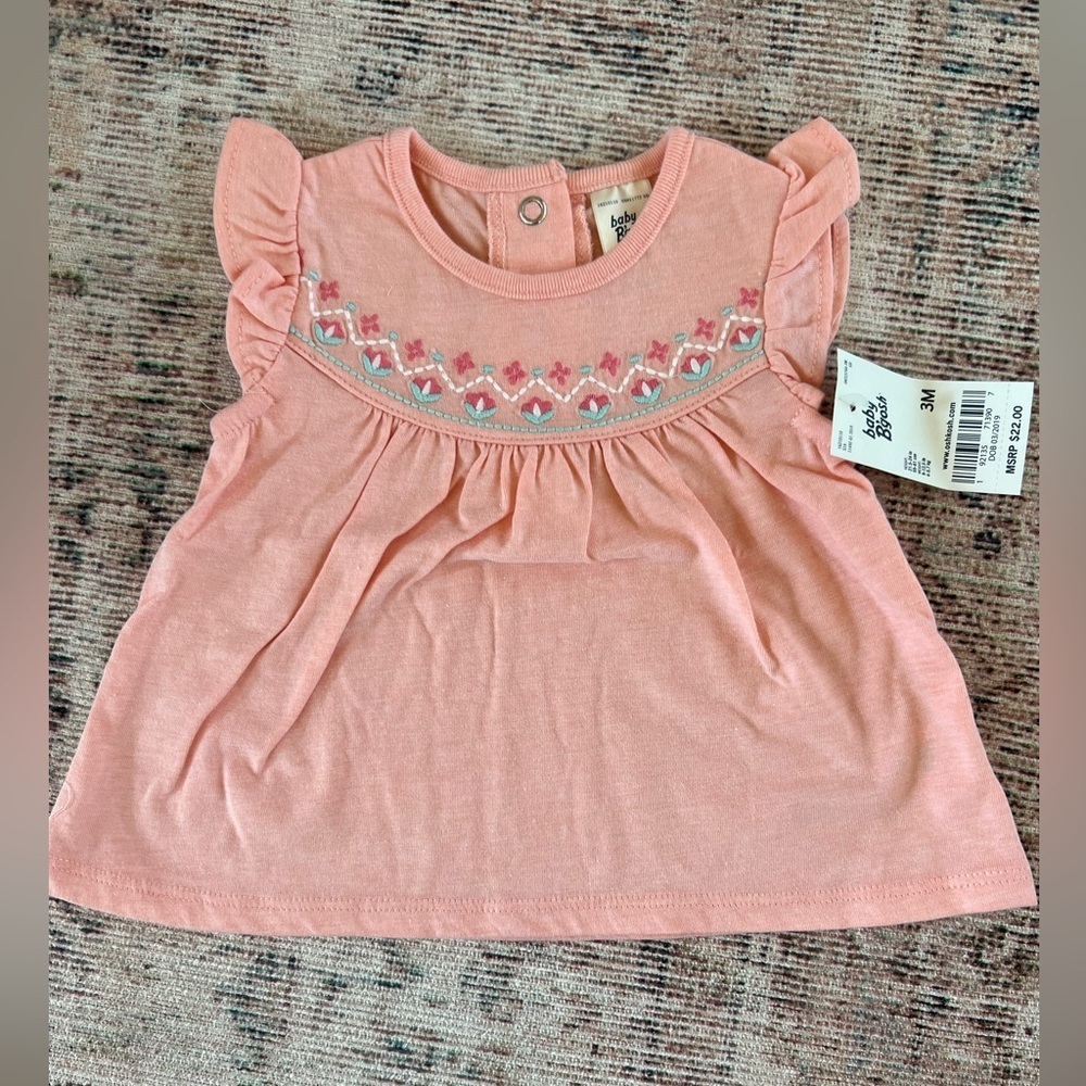 NWT Baby b’gosh coral embroidered top size 3 months